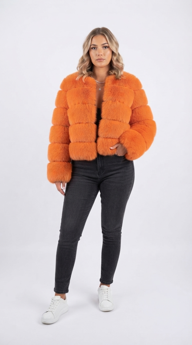 1-7.jpg Kort gelaagd imitatiebont jasje voor dames