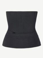 Zwarte compressie wrapband opgerold plat, product vooraanzicht.